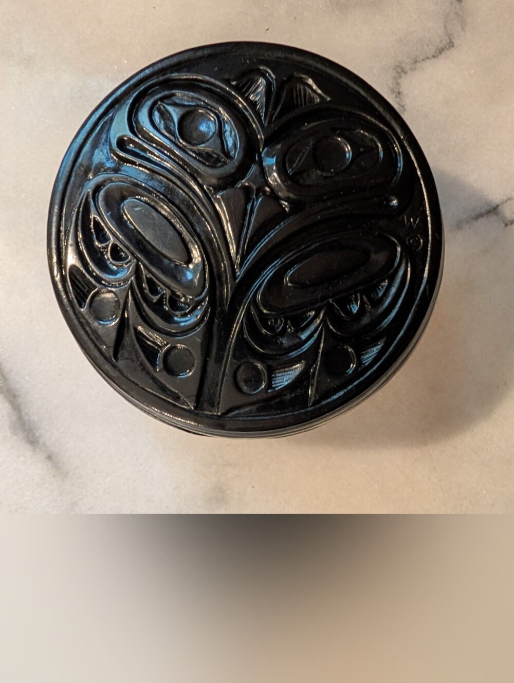 Vintage Boma Canada First Nations Northwest Coast Carved Black Trinket Box